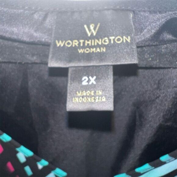 Worthington Women's 2XL Multicolor Striped Sleeveless Chiffon Blouse - Picture 2 of 8